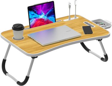 Столик для ноутбука в ліжко Huracan: регульований, з USB, підсклянником та ящиком (60x40 см, чорний)