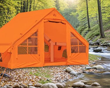 Надувний кемпінговий намет Glamping для 4 осіб, помаранчевий - 2025, з москітною сіткою та захистом від дощу
