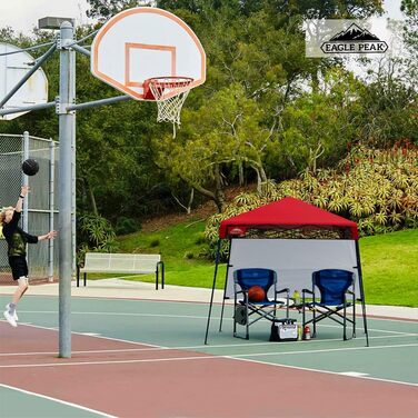 Slanted Leg Folding Pavilion 2.4x2.4m Waterproof Camping Pop-up Pavilion with Side Walls, including Backpack, Blue (Red)