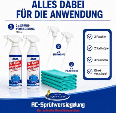 Гідрофобне захисне покриття AQUA CLEAN Sprühversiegelung для автомобіля, спрей-герметик, 2x 500мл