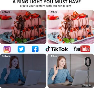 Кільцеве світло для столу з телескопічним штативом, Hola-світло для телефону, селфі, ноутбука, Zoom, відеодзвінків, макіяжу, TikTok та стрімінгу