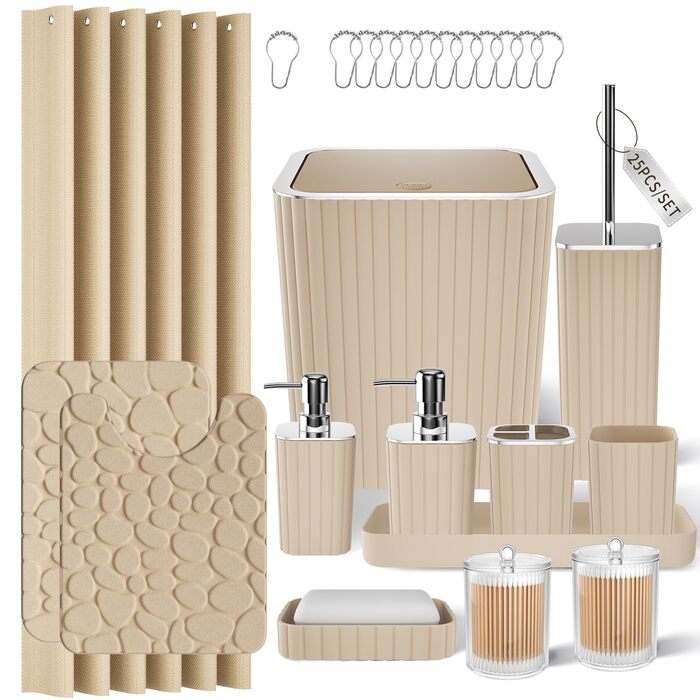 Набір аксесуарів для ванної кімнати: 10 предметів, зелений колір, WC-щітка, сміттєвий бак, золоті акценти