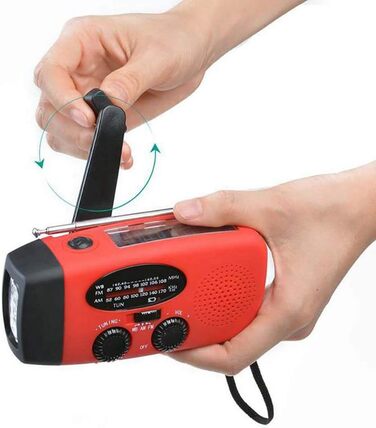 Сонячне радіо з ручним приводом, 2000 mAh, AM/FM, LED ліхтарик, для кемпінгу та відпочинку на природі