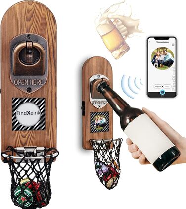 ZONSUSE Bottle Opener Wall Mount Magnet with DIY E-Ink Screen, Vintage Wood Beer Opener Wall with Holder, Customizable Images/Texts, Unique Gift Ideas Gifts for Men Christmas Gifts
