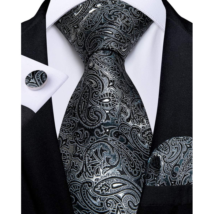 Мужской шелковый галстук і нагрудний платок DiBanGu: набір для формального стилю (чорний, сірий)