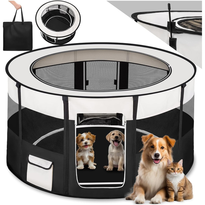 Тектейк® вольєр для цуценят, аксесуари для собак, вольєр для собак, складаний, для дрібних тварин, таких як кролики, коти, як вольєр для вигулу, для кроликів, морських свинок - Чорний Чорний | № 402438