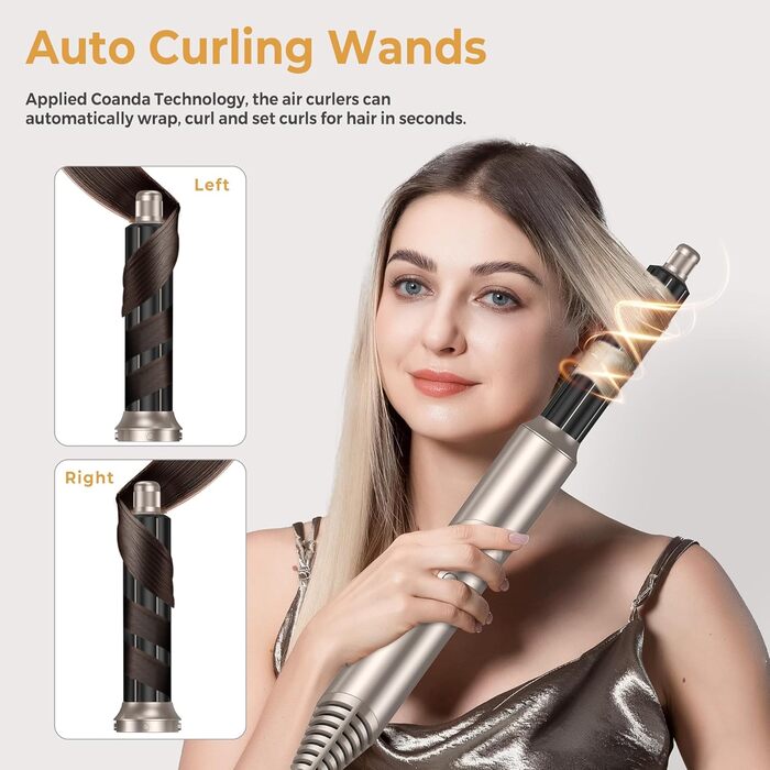 Фен-стайлер 6 в 1 для волосся, Airstyler Set, автоматичний локонів, термощітка, фен, мультистайлер для жінок, чорний (золотий)
