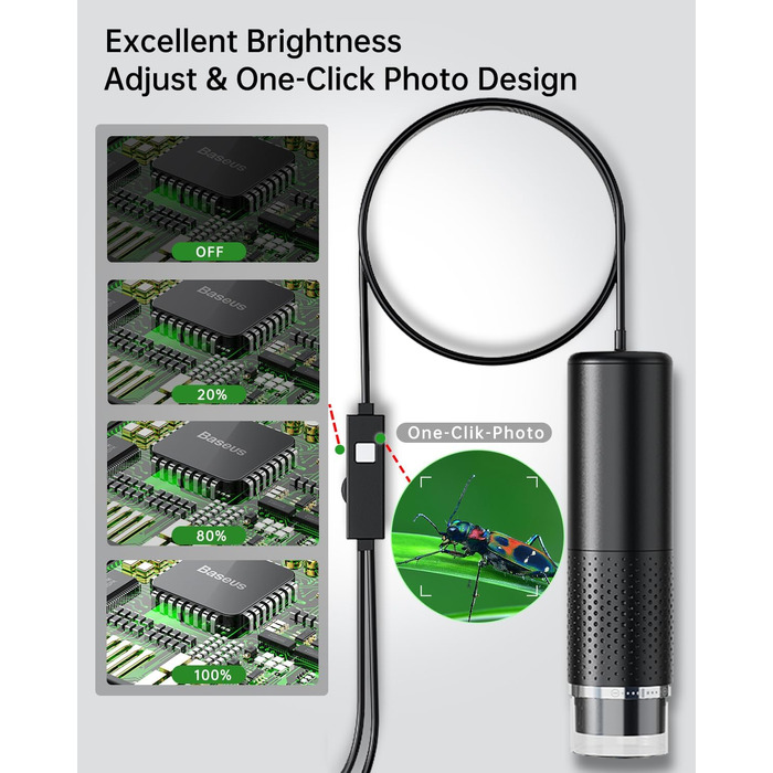 USB мікроскоп для смартфона, 1080P HD, 10-200x, з LED підсвічуванням, сумісний з iOS, Android, Tablet