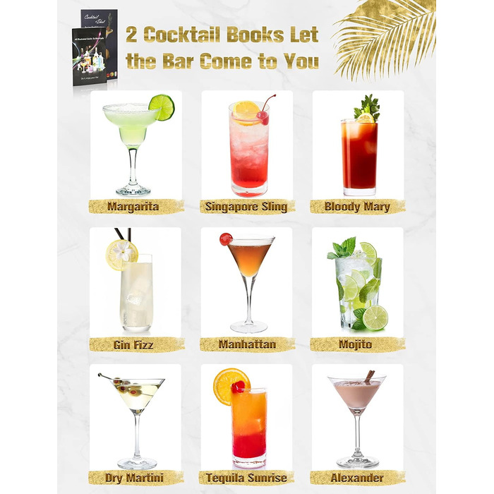 Набір для коктейлів YISSVIC 22 частини: шейкер, мірні склянки, ложка, наливник, підставка з бамбука. Подарунок для професіоналів та початківців