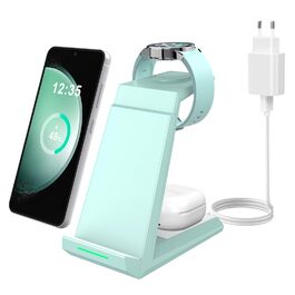 Зарядний пристрій NANAMI 3-в-1 для Samsung Galaxy Watch, Buds та смартфонів S25, S24, S23 Ultra, Z Flip, Z Fold (зелений)