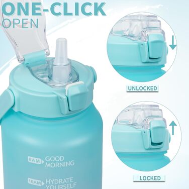 2L Tritan Water Bottle with Straw & Time Marker 2 liter BPA-free Motivational Water Bottle with Clock Large Sports Bottle for Gym, Fitness, Hiking (Cyan / Purple)