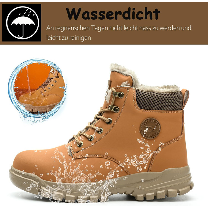 Зимові робочі черевики для чоловіків та жінок. Водонепроникні, з металевим підноском, легкі, теплі, антиковзаючі. Розмір 41 EU, Колір: Коричневий