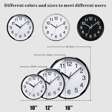 Plumeet Extra Large Silent Wall Clock, 40.6cm Soundless Non-Ticking Quality Black Quartz Wall Clock Decorative Apartment/Kitchen/Office/School Clock, Easy to Read (White)
