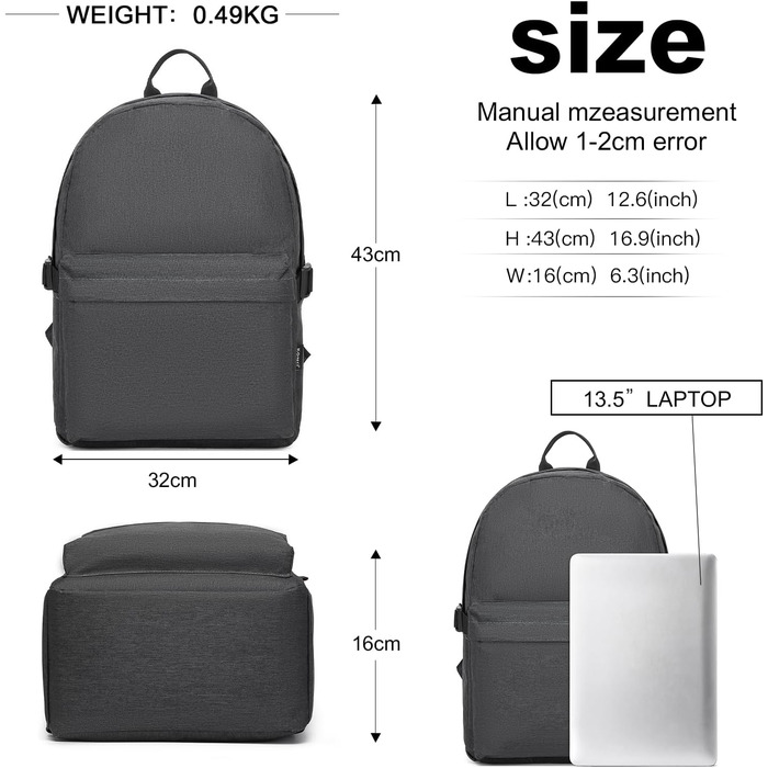 Стильний рюкзак для підлітків та студентів: легкий, водонепроникний, для ноутбука 15.4
