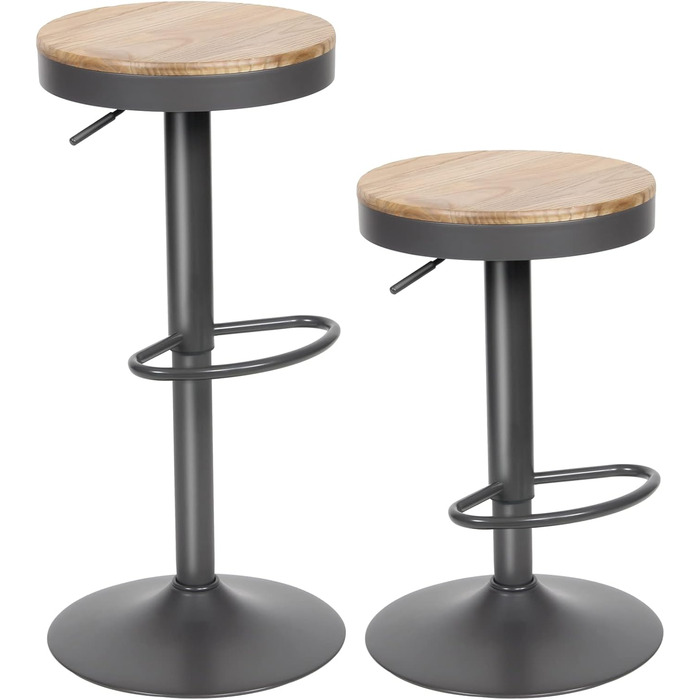 Kidol Adjustable Height Wooden Bar Stool with 360° Swivel - Industrial Modern Design for Kitchen Counter (Grey Wood)