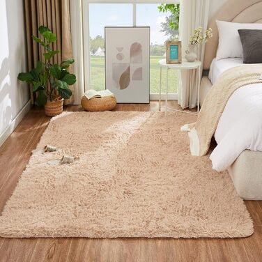 CHOSHOME Килим для спальні, вітальні: м'який, сучасний, з високим ворсом, антиковзаюча підкладка, для дитячої кімнати, шаги, 90x150 см (Бежевий, 150x240 см)