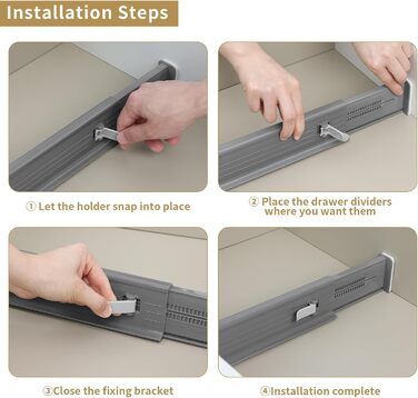 DIMJ 8-Piece Drawer Dividers Adjustable (32.6-56cm) Plastic, Closet Organizer for Kitchen Storage, Bedroom, Dresser, Light Gray