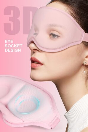 Маска для сну Aosun для тих, хто спить на боці, 3D маска для сну з блокуванням світла, регульована еластична стрічка, для чоловіків та жінок, чорний+рожевий