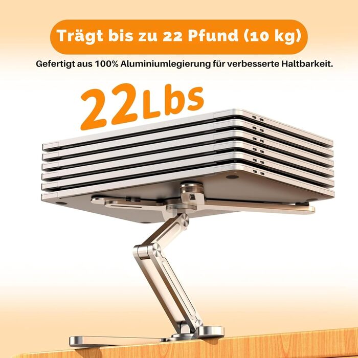 FoldWise X Laptop Stand for Desk – Aluminum, 360° Swivel, Foldable, Height & Angle Adjustable – Stable & Portable Laptop Riser, MacBook Stand & Computer Holder for 11-18 Inch