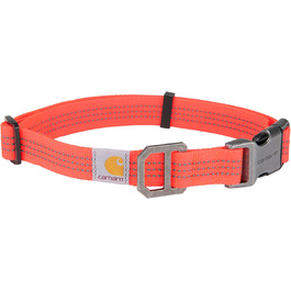 Carhartt Fully Adjustable Nylon Webbing Dog Collars, Reflective Stitching for Visibility, Coral Red (Nylon Webbing), Size L