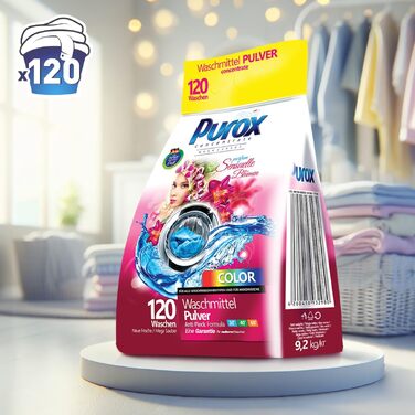 Пральний порошок PUROX Color Sensuelle Blumen для кольорових речей з квітковим ароматом, 9.2 кг, 120 прань