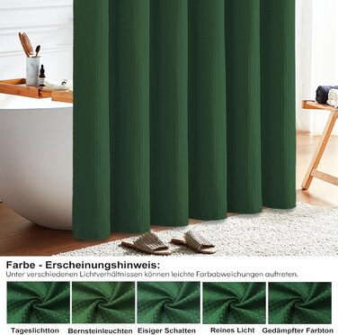 Шторка для душу BTTN, вафельна тканина, 180x200 см, антигрибкова, важка, водонепроникна, з 12 гачками, зелена