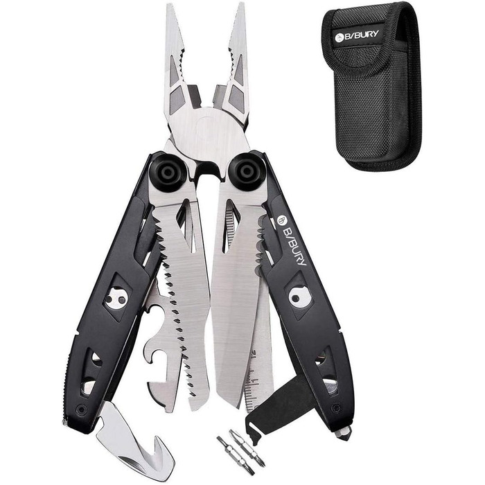 Мультитул BIBURY 18 в 1: 18 функцій в одному інструменті з нержавіючої сталі. Ідеальний для кемпінгу, ремонту та як подарунок для чоловіків. Чорний.