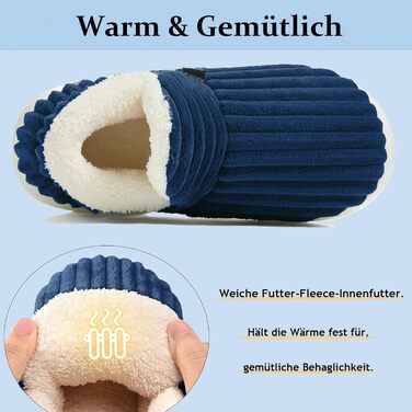 Тапочки зимові для жінок та чоловіків, теплі, закриті, з плюшем, м'які, зручні, елегантні, з антиковзким покриттям, з memory foam, розмір 40/41 EU, темно-синій