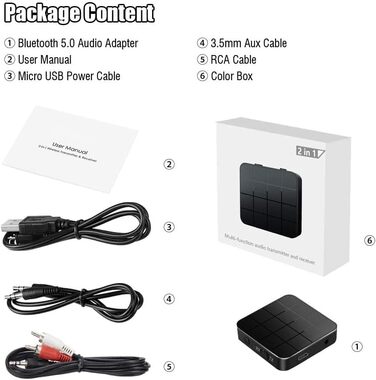 Bluetooth передавач/приймач 2-в-1, адаптер 5.0, HD, низька затримка, для TV, PC, навушників, динаміків, авто радіо (KN321)