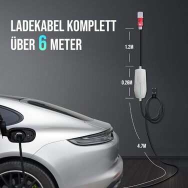 Teskee Мо́більна зарядна станція для електромобілів 11 кВт, роз'єм Type 2, кабель 6 метрів, 3-фазний CEE-штекер