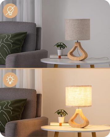 Дерев'яна приліжкова лампа EDISHINE з абажуром з льону, E27, для вітальні, спальні, в стилі кантрі [Енергоклас F]