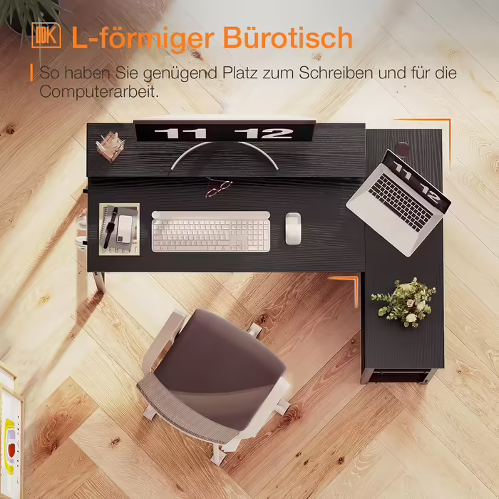ODK L-Shaped Desk, Desk with Shelf Reversible, Gaming Desk L Shape Desk with Monitor Stand, Computer Desk PC Desk Office Desk for Home Office (Brown, 120x80x88cm)