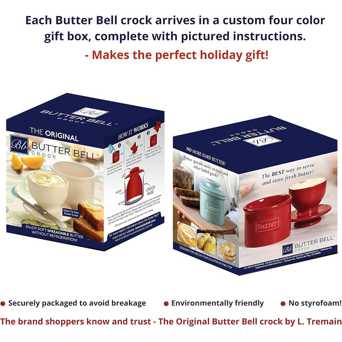 Butter Bell - The Original Butter Bell by L. Tremain, French Ceramic Butter Dish for Spreadable Butter, Maraschino Red, Glossy Surface, Retro Café Collection