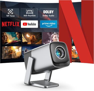Проектор міні 18000L 1080P з автофокусом та WiFi/Bluetooth, Netflix сертифікований, обертовий на 210°, з корекцією трапеції та фільтром від пилу
