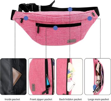 Спортивна поясна сумка на пояс для чоловіків та жінок, водонепроникна, для бігу, кемпінгу, тренувань, велосипеда, рожевого кольору
