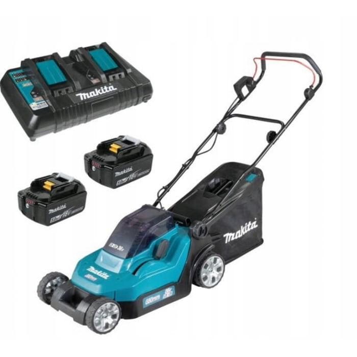 Акумуляторна газонокосарка Makita DLM382PT2 LXT 36V (2x18V) з 2-ма АКБ по 5Ah, ширина зрізу 38 см, травозбірник 40 л