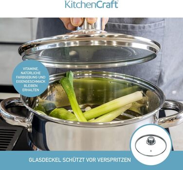 KitchenCraft 3-Tier Steamer, universal steaming insert, stainless steel, suitable for 16, 18 and 20 cm wide pots, Silver 1 Silver