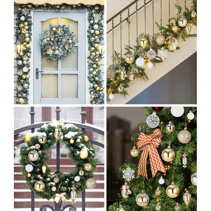 121 шт. прикрас для ялинки золотого та білого кольору, набір, пластик, зірка на верхівку, декор для ялинки, Новий рік, свята