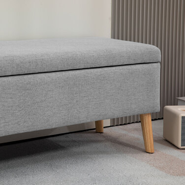 HOMCOM Лавка з оббивкою та місцем для зберігання 110 x 39 x 45 см сірого кольору з текстурою льону для передпокою, спальні, вітальні, виготовлена з гумового дерева.
