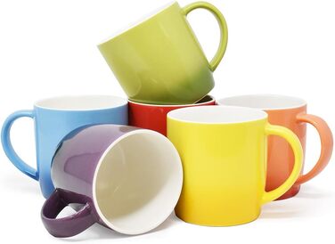 Joeji's Kitchen Colorful Coffee Cups, Set of 6 Stoneware Tea Cups - 350 ml to keep coffee, tea, hot chocolate, and other beverages hot or cold for longer.