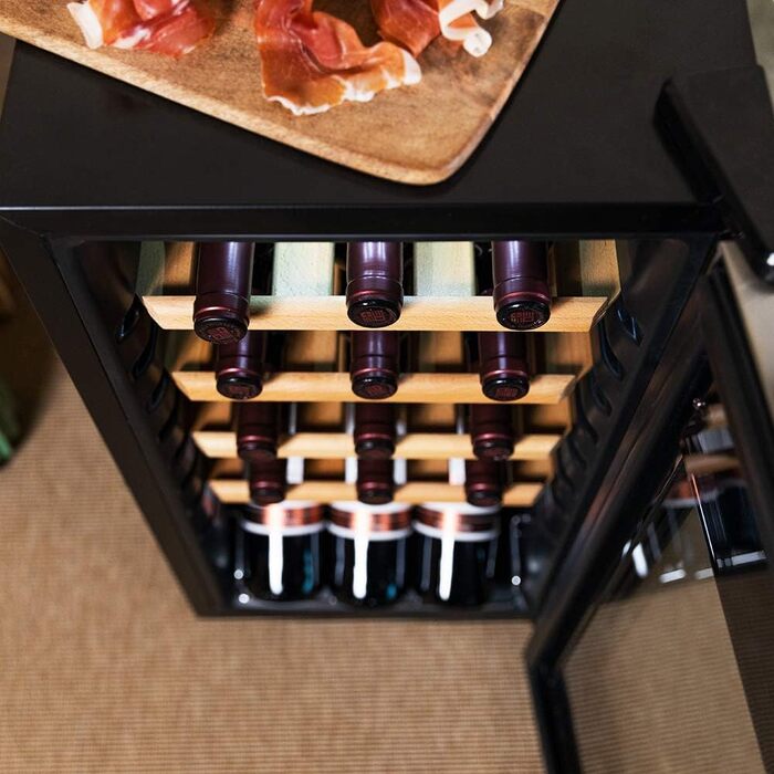 Cecotec Grand Sommelier 15000 Black Wine Cooler with Compressor - Stainless Steel & Wood Finish