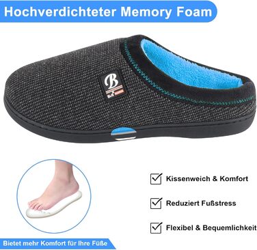 Чоловічі домашні тапочки BIAL з піною з пам'яті, антиковзкі, теплі, з плюшевою підкладкою, для дому та вулиці (42/43 EU, Глибокий небесно-блакитний)