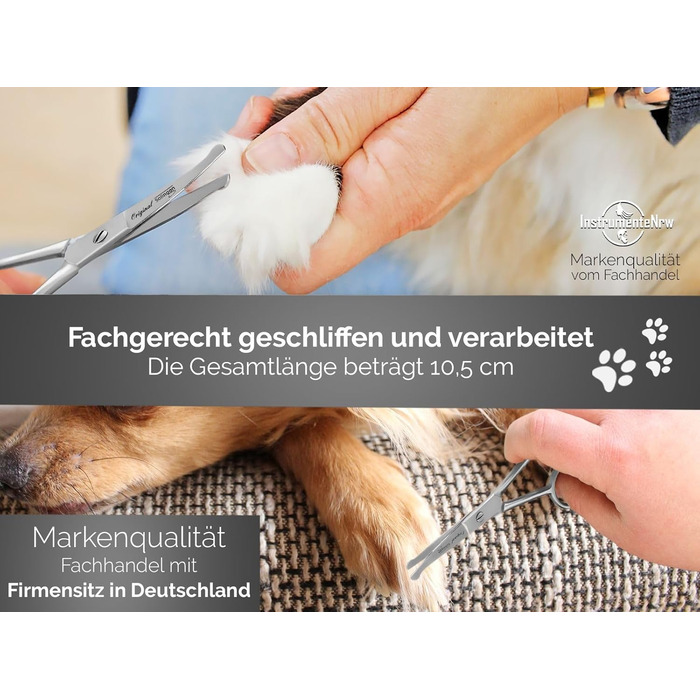 Ножиці для стрижки собак Solingen, ножиці для стрижки лап з мікрозубом, Made in Germany, ножиці з вигнутим лезом для догляду за шерстю собак, котів та інших домашніх тварин (10,5 см)