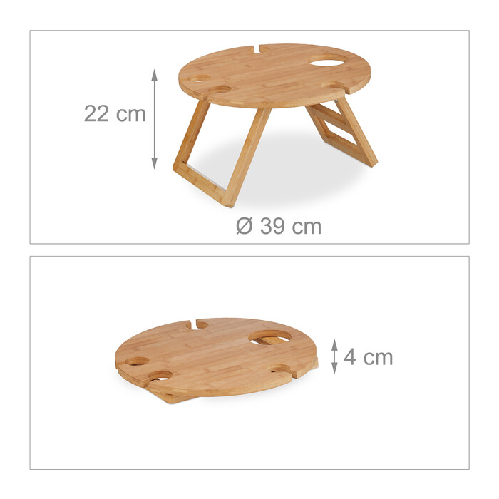 Relaxdays Round Bamboo Picnic/Wine Table