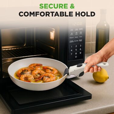 Набір посуду NutriChef 18 предметів з керамічним покриттям, знімні ручки, без PTFE, антипригарний, економний, для духовки та плити (кремовий, знімні ручки)