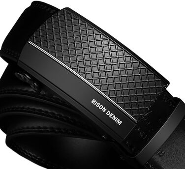 Чоловічий шкіряний ремінь BISON DENIM з автоматичною застібкою-разом - для ділового костюма, ширина 35 мм, чорний