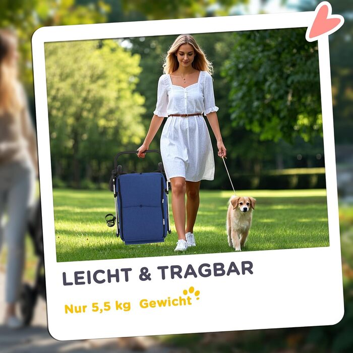 PawHut Легкий візок для собак та котів з алюмінію, склавний, з подушкою, сіткою, дверима та кошиком для зберігання (Блакитний)