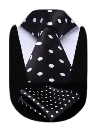 HISDERN Комплект краватки та нагрудного хустинки (чорний та білий)