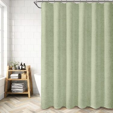 Штора для душу зелена льон 180x200 см, бохо стиль, водонепроникна, тканинна, анти-грибок, для ванної кімнати