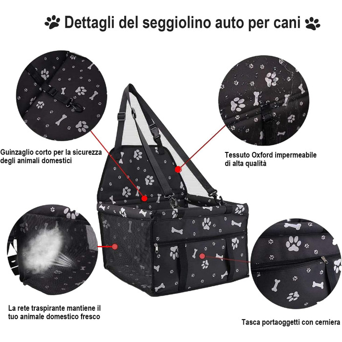 Автокрісло для собак - стабільне, з ременями безпеки, для маленьких та середніх собак. Водонепроникне автокрісло для собак на заднє та переднє сидіння (з відбитком лап)
